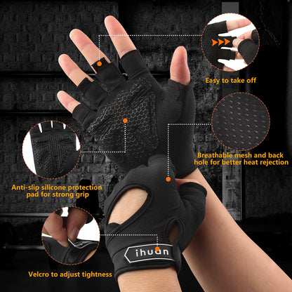 ihuan New Breathable Workout Gloves for Women & Men - No More Sweaty & Full Palm Protection Gym Exercise, Cycling， Fitness, Weightlifting, Pull-ups, Deadlifting, Rowing