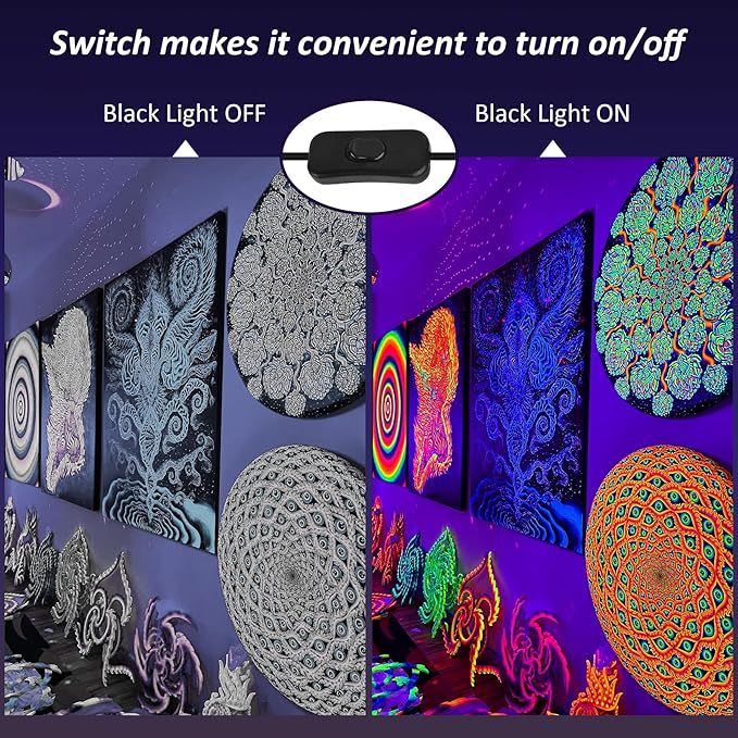 30W Black Lights, 4 Pack LED Blacklight Flood Light with Plug, IP66 Waterproof Black Lights for Glow Party, Glow in The Dark, Stage Lighting, Body Paint, Fluorescent Poster, Neon Glow