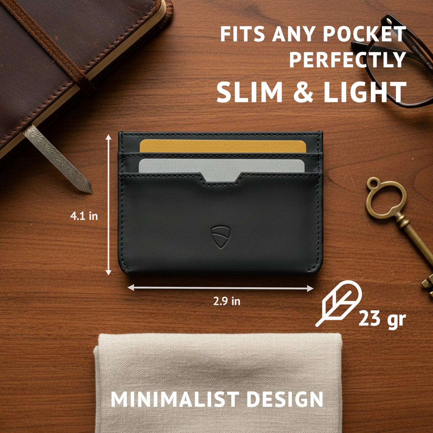 Vaultskin MOORGATE Slim Card Holder – Minimalist Leather Wallet with RFID Blocking, Front Pocket Credit Card Case for Men & Women (Jet Black)