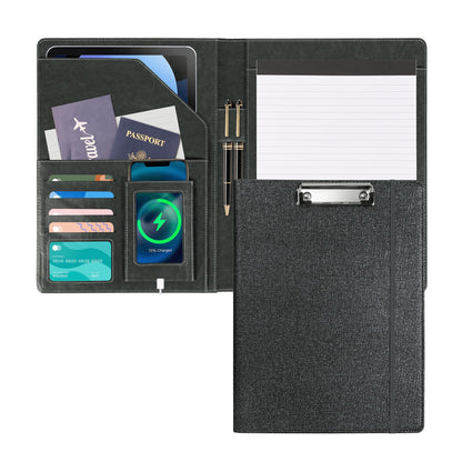 Leather Padfolio with Clipboard Folio Folder Padfolios for Women Black Sparkle Binder with Notepad
