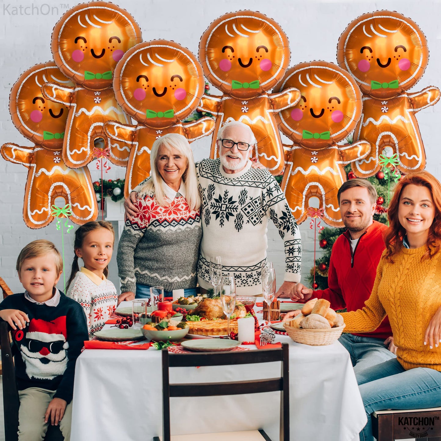 KatchOn, Big Merry Christmas Gingerbread Balloons - Pack of 6 | Gingerbread Man Balloon for Christmas Decorations | Foil Balloons for Xmas Decorations Indoor | Xmas Party Decor
