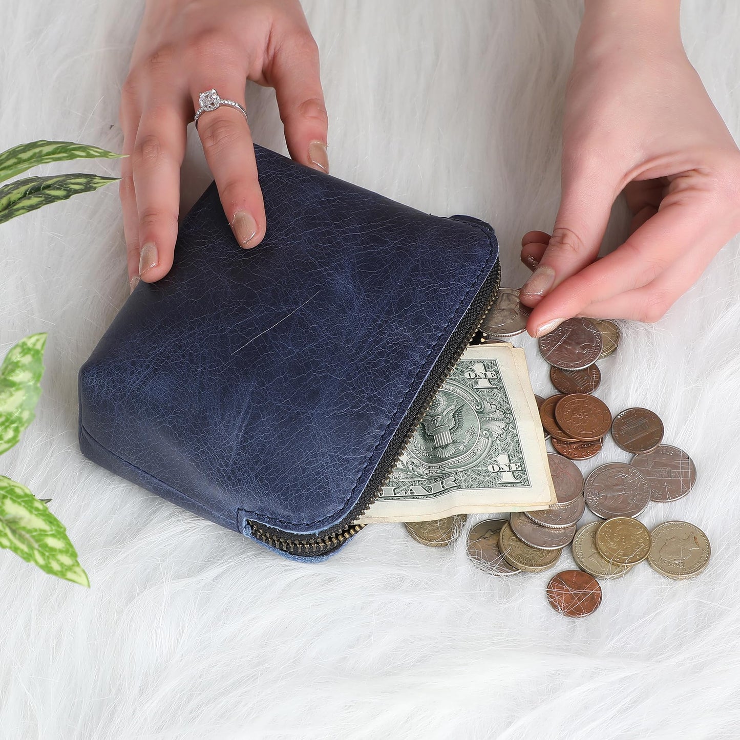 TheAntiq Full Grain Leather Cosmetic Bag – Zippered Makeup Pouch for Women, Small Travel Toiletry & Organizer Pouch for Purse, Premium Handmade Leather (5 × 4 × 2.5 in)
