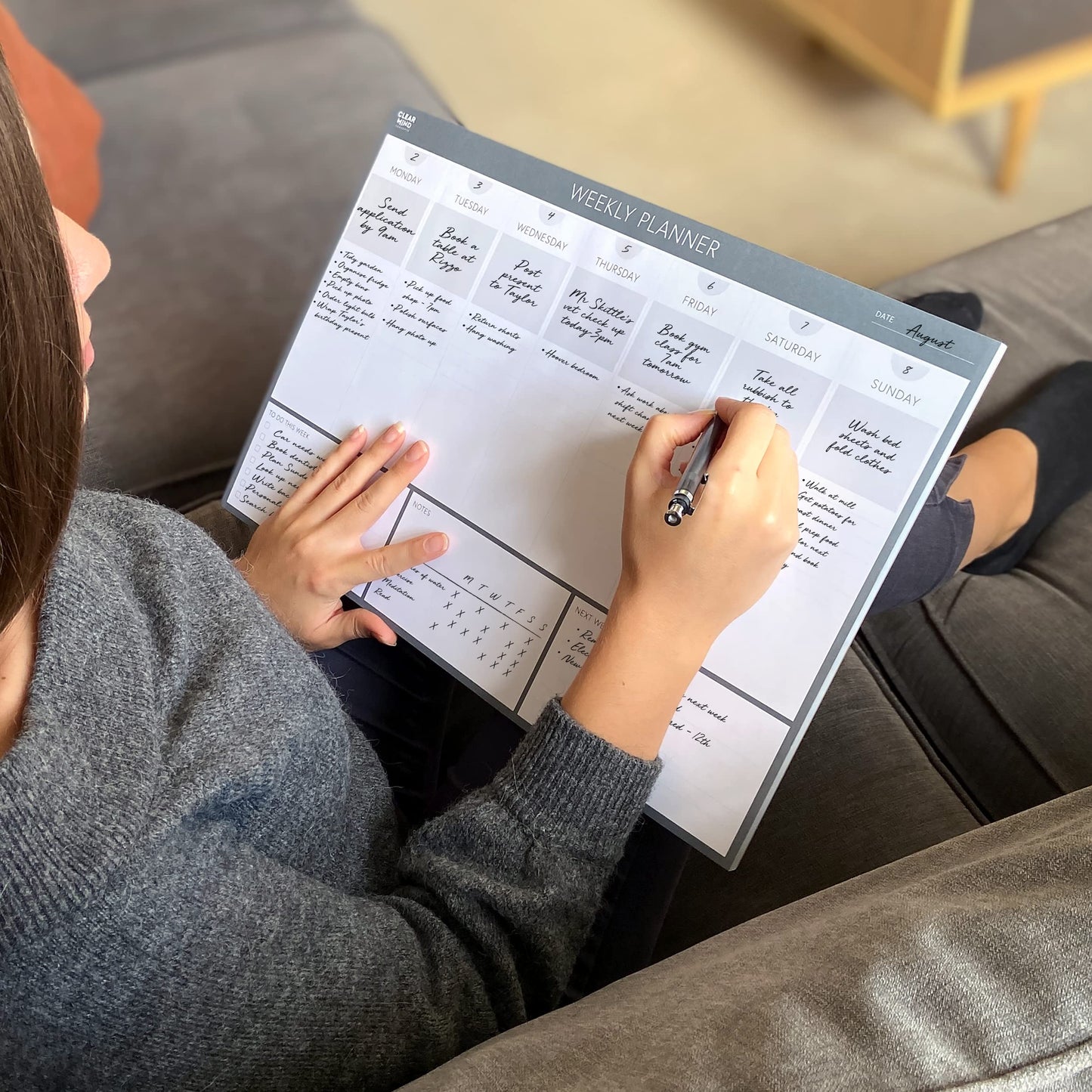 Clear Mind Concepts Weekly Desk Planner - Large 11.3” x 16.5” Tear-Off Pad, 52 Undated Sheets, Thick 120gsm No-Bleed Paper - To-Do List, Notes & Weekly Schedule Organizer