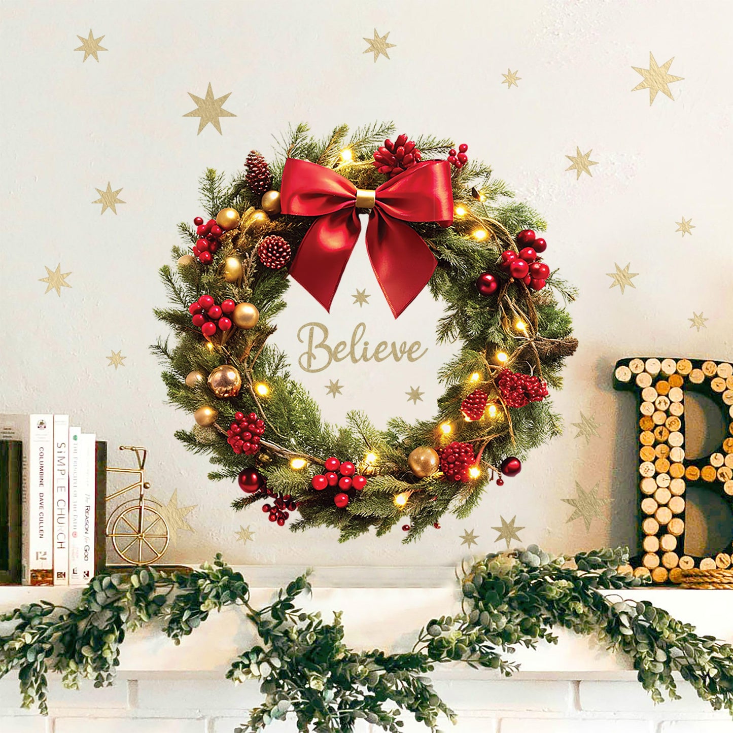 Wall Wear Classic Christmas Decal Kit – 9 Peel & Stick Sheets with Festive Ornaments, red Bows, Nutcracker & Wreaths. Removable, Water-Resistant & Rental-Safe Holiday Wall décor.