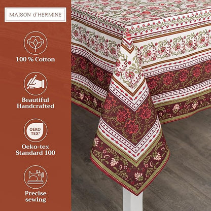 Maison d' Hermine Table Cloth Rectangle Table 100% Cotton 54 x 72 Inches Fall Tablecloth Reusable Everyday Use for Thanksgiving Christmas Decorations Dining Farmhouse Party (Reveillon Au Jardin)