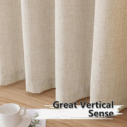 Tollpiz Linen Curtains Living Room Rod Pocket Semi Sheer Curtain Burlap Light Filtering Thick Linen Drapes for Bedroom, 54 x 95 inches Long, Natural, Set of 2 Panels