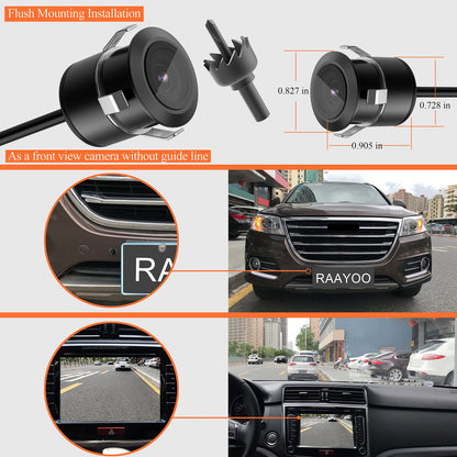 Backup Camera Flush Mount, Metal Housing 170°Wide View Angle Rear/Side/Front View Camera for Car, Clear Night Vision IP69 Waterproof Reverse Camera for Vehicle SUV RV Pickup, 18.5mm, 12V/24V, Black