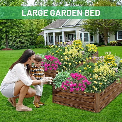 SnugNiture 2 Pcs 6x3x1FT Raised Garden Bed Galvanized Planter Garden Boxes Outdoor, Deep Root Planter Raised Bed for Vegetables Flowers Herbs,Brown