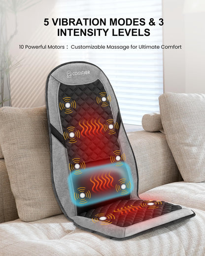 COMFIER Back Massager with Heat,Massage Chair Pad,Massage Seat Cushion with Adjustable Lumbar Support,Back Massage for Pain Relief,Chair Massager for Recliner,Office,Gifts for Dad,Mom