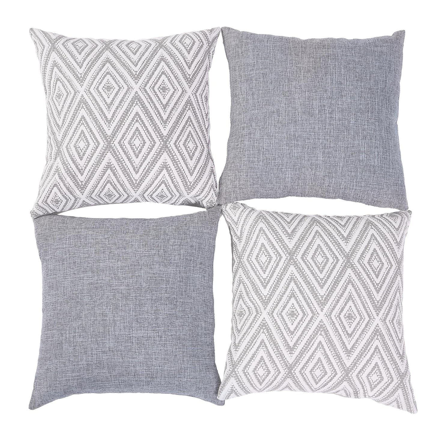 HPUK Throw Pillow Covers 18x18 Inch Set of 4, Linen Decorative Pillow Covers, Accent Cushion Covers for Couch Sofa Bed Bedroom Living Room Décor, Grey
