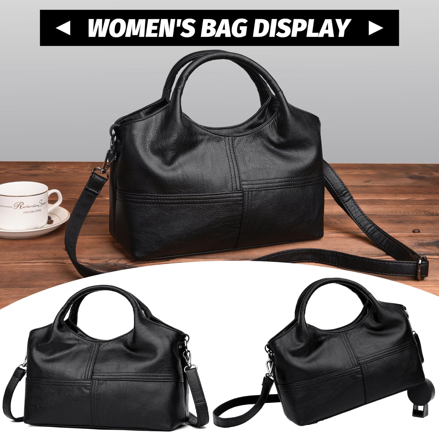 FSD. WG Leather Shoulder Bags Purses and Handbags for Women Top Handle Tote Satchel Ladies Hobo Bags