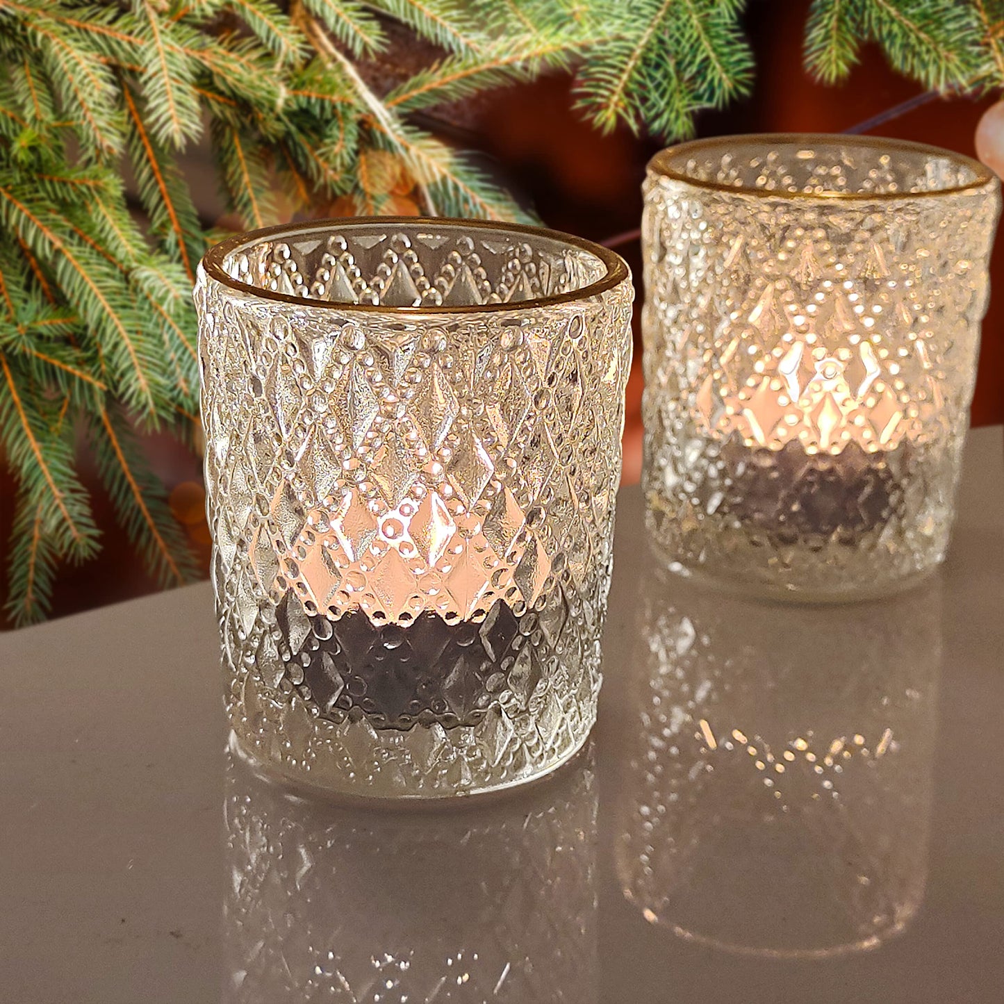 SHMILMH Clear Votive Candle Holders, Glass Tealight Candle Holders Bulk with Rim for Wedding Table Centerpiece Birthday Party Thanksgiving Decor, Set of 12