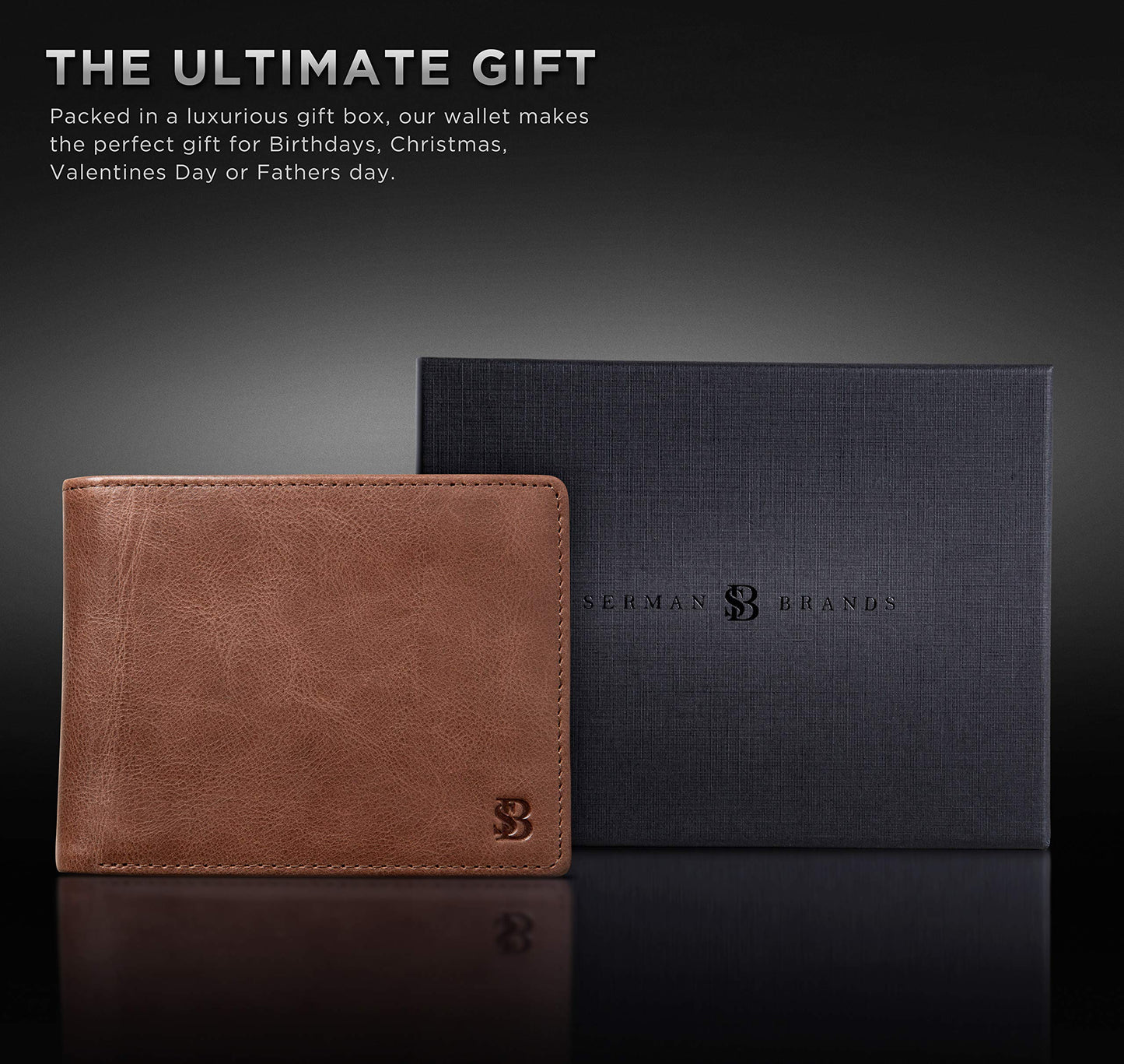 SERMAN BRANDS 2 ID Window Wallet for Men RFID Blocking Leather, Bifold Top Flip, Extra Capacity Travel Wallet (Morning Roast Executive)