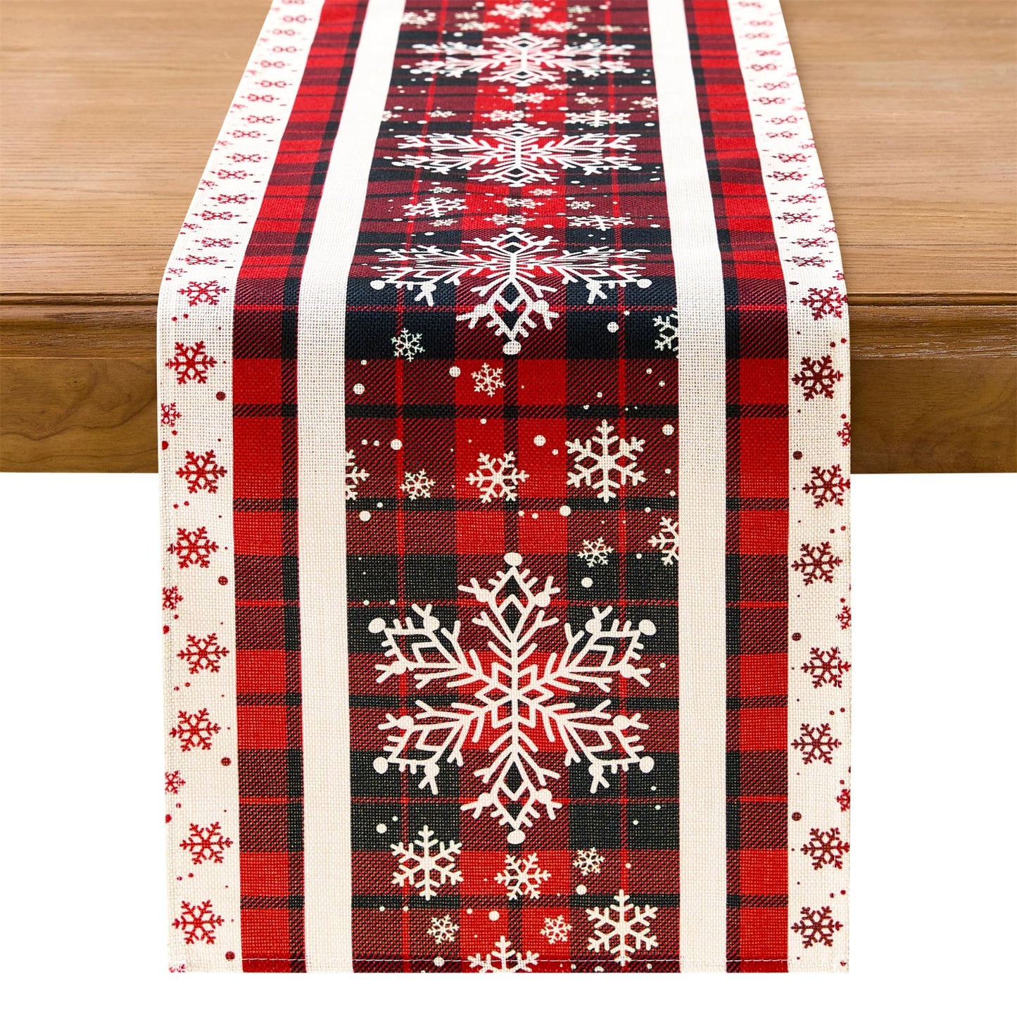 YATOJUZI Snowflake Table Runner - Christmas Red and Black Buffalo Plaid Table Runner Home Kitchen Dining Table Centerpieces Decorations for Christmas Xmas Holiday Party Decor 13"×72"