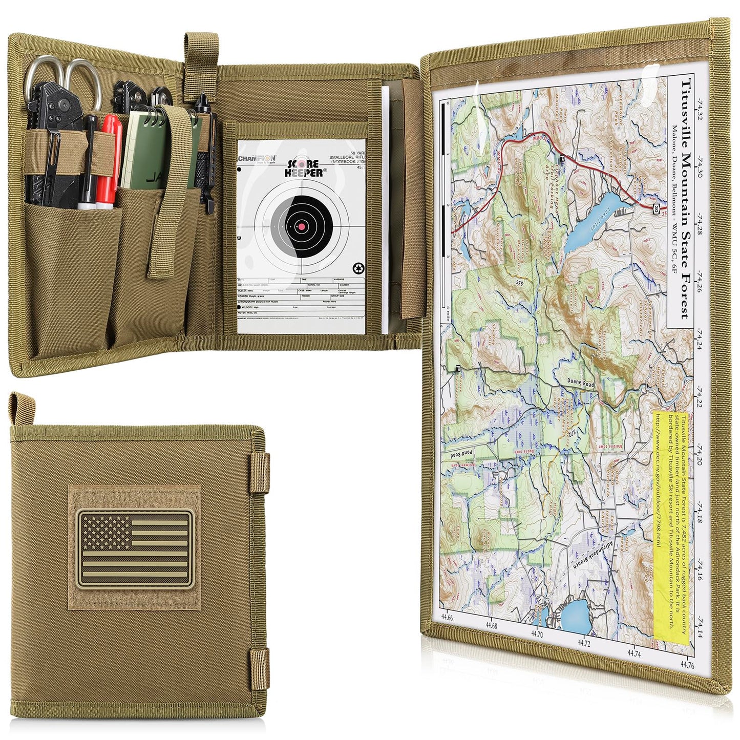 LIVANS Tactical Pouch Military Map Case Holder Army Foldable Map Storage Pouch Multifunctional for Outdoors or Hiking - 13"x10" Clear Viewing Area,1000D Oxford + Waterproof TPU
