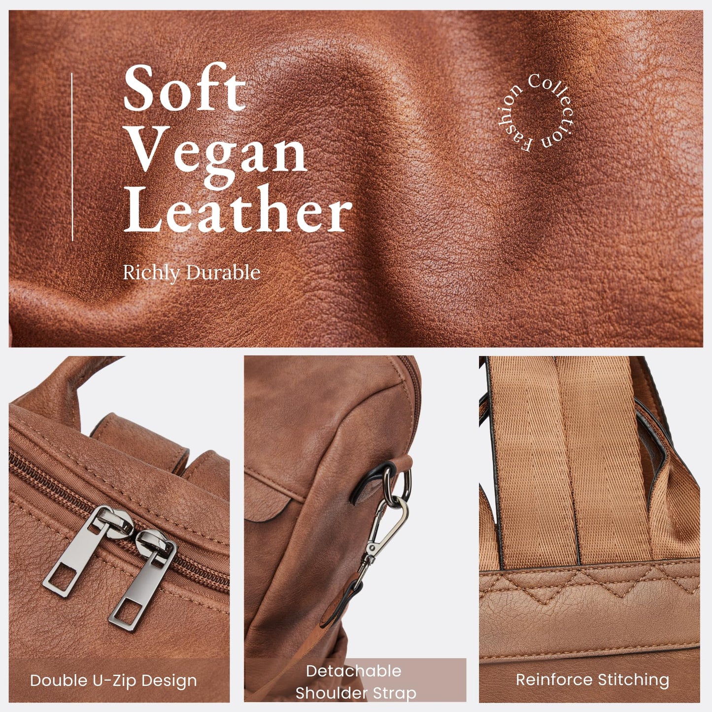Botimmy Anti-Theft Backpack Purse for Women, Convertible 3-in-1 Vegan Leather Backpack with Hidden Zipper, Adjustable Shoulder & Crossbody Bag for Travel and Daily Commute