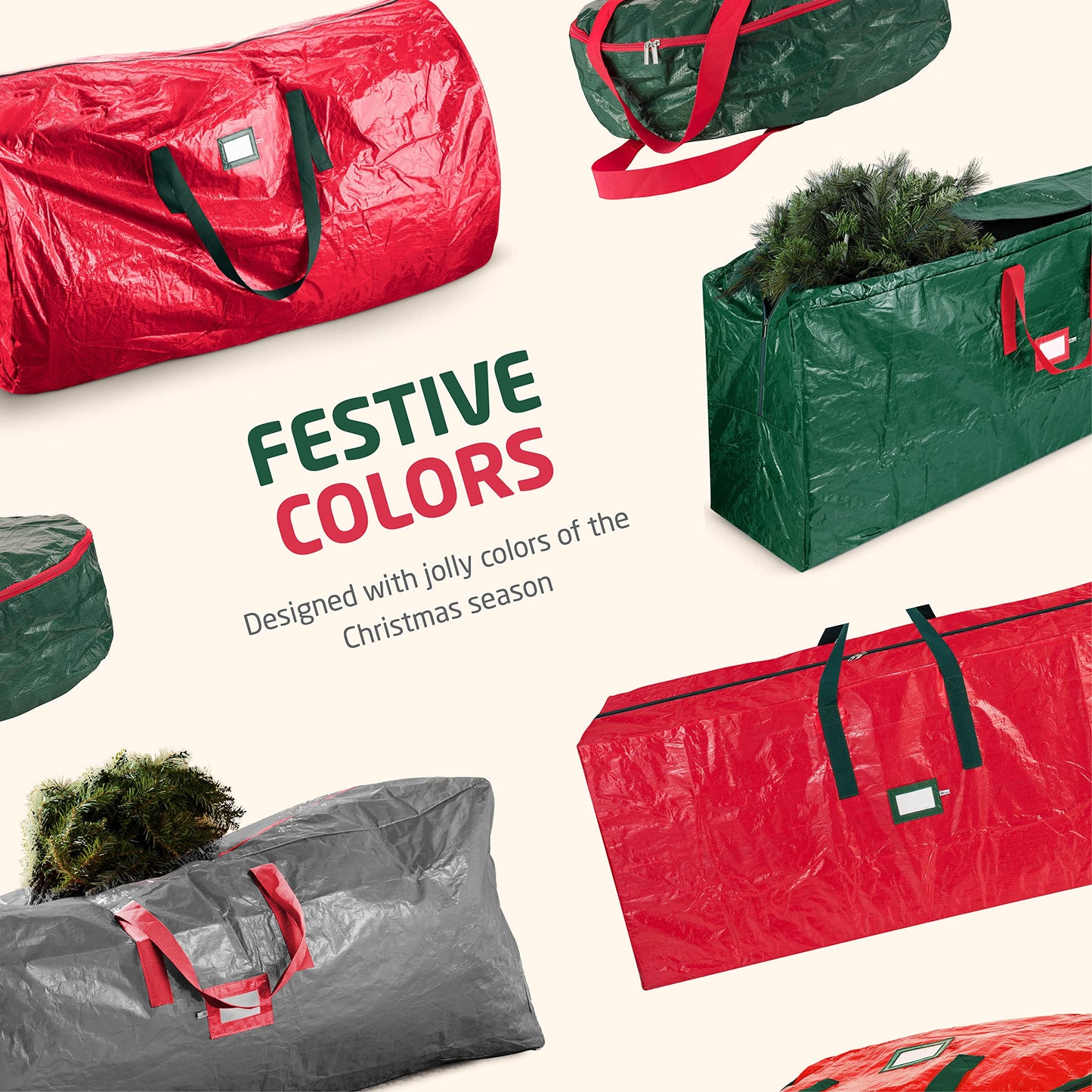 Zober Christmas Tree Storage Bag - Fits 7.5 Ft Artificial Trees - Plastic, Waterproof Christmas Tree Bag For Storage Box For Xmas - Strong, Durable Handles - Label Card Slot - Red