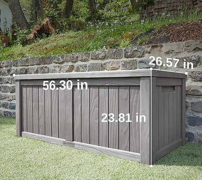EAST OAK Outdoor Storage Box, 120 Gallon Deck Box with Stainless Steel Rods Large Resin Storage Bin for Patio Cushions, Garden Tools, Waterproof and UV Resistant, Lockable, Grey