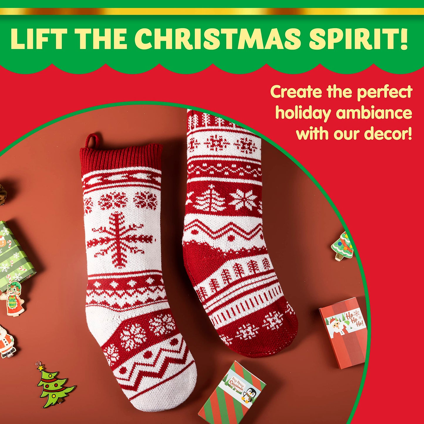 JOYIN 3 Pack 18" Knit Christmas Stockings, Large Rustic Yarn Xmas Stockings for Family Holiday Decorations