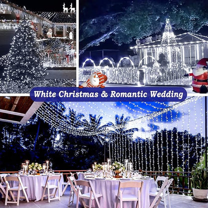 KNONEW 403FT 1000 LED Christmas Lights Outdoor String Light 8 Modes & Timer Fairy Lighting Plug in Waterproof for Xmas Yard Tree Wedding Party Holiday Decorations (Cool White)