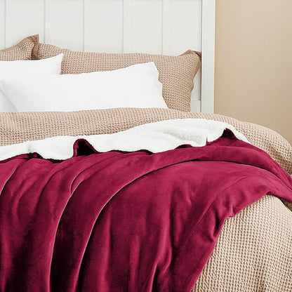 Bedsure GentleSoft Sherpa Fleece Blankets Queen Size for Bed - Thick and Warm Throw for Women, Soft Fuzzy Plush Queen Christmas Blanket for Winter, Red, 90x90 Inches