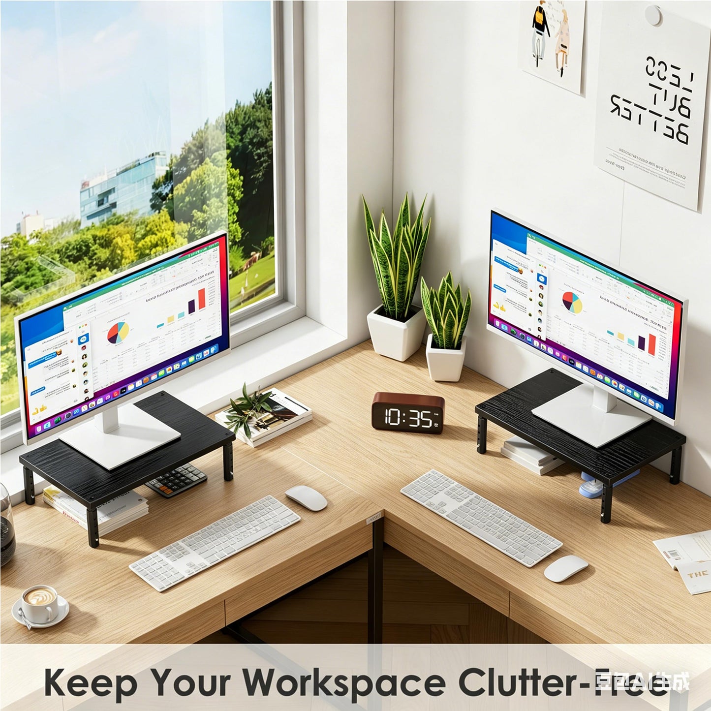 OPNICE Desk Organizers and Accessories, Adjustable Computer Monitor Stand Riser, Laptop Stand for Desk, Office Desk Accessories & Workspace Organizers for Home Office, Black Wood