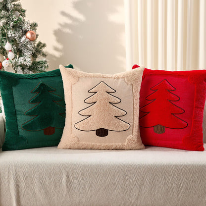 DFXSZ Christmas Pillow Covers 18x18 Red Big Christmas Tree Decoration Soft Plush Faux Fur Jacquard Throw Pillows for Bedroom Sofa Holiday Festivals Winter Home Decor PTK068B18