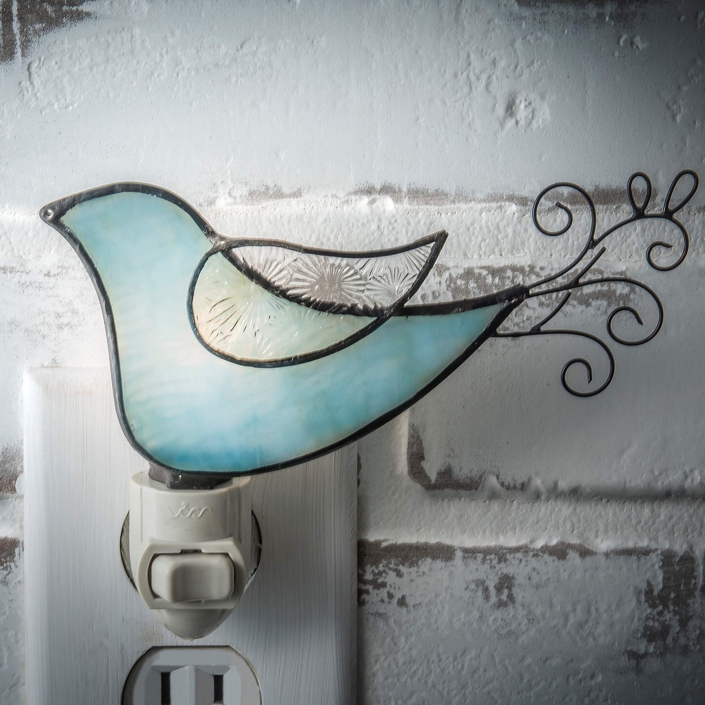 J Devlin Glass Art Blue Stained Glass Bird Night Light – Whimsical Nursery, Bedroom, or Bathroom Décor