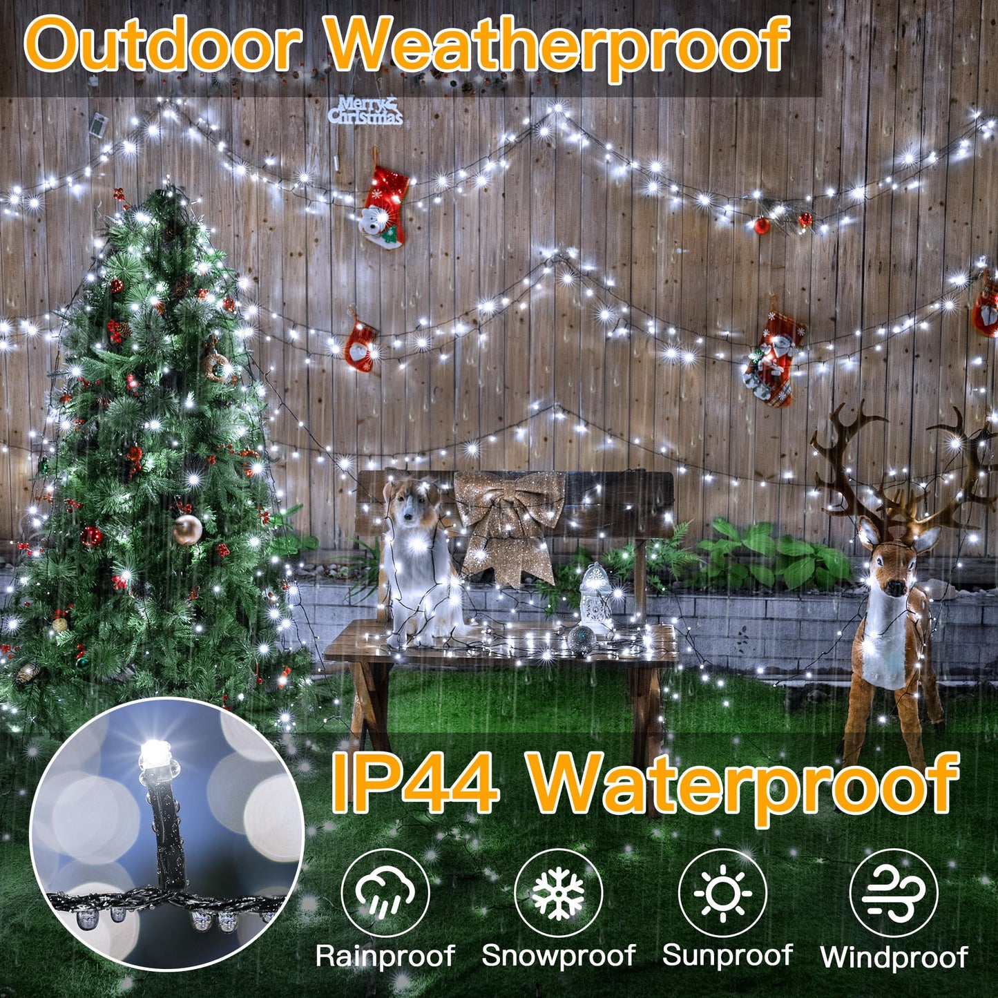 Ollny 500LED 164FT Long Christmas Tree Lights with 8 Modes Remote Timer IP44 Waterproof, Outdoor Christmas Lights for Tree House Yard Outside Xmas Decorations White