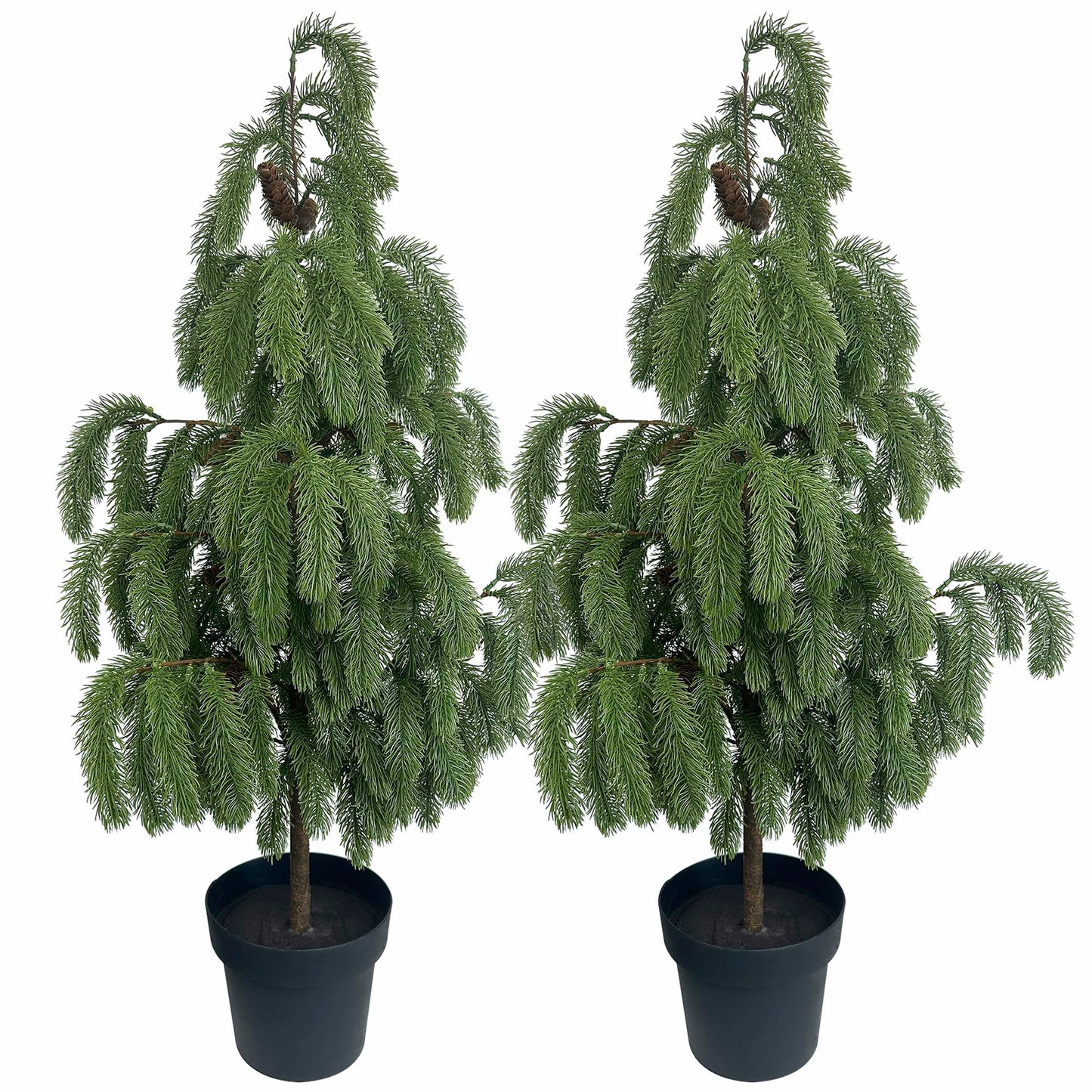 4FT Artificial Norfolk Pine Tree 2-Pack, Real Touch Faux Potted Plants in Black Pot, Fake Christmas Greenery for Indoor Outdoor Front Porch, Entryway, Year-Round Home Decor & Housewarming Gift