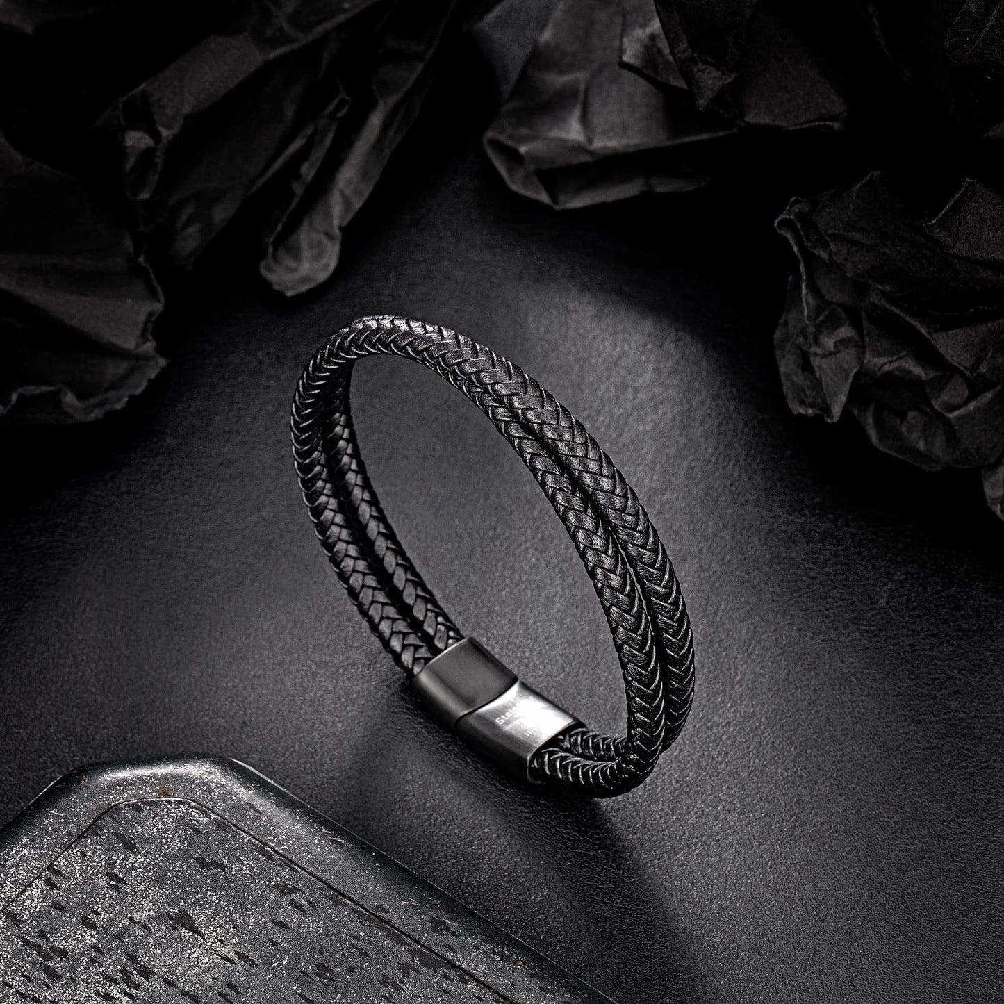 murtoo Mens Bracelet Leather Braided, Brown and Black Leather Bracelet for Men