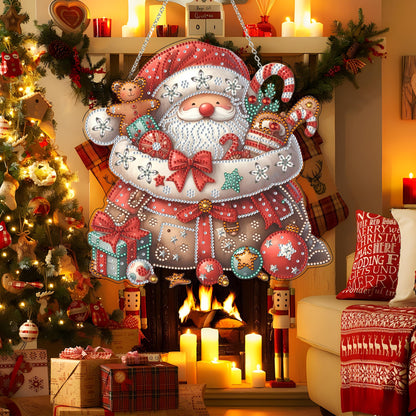 DIY Acrylic Diamond Art Painting Wreath Kits Special Shaped Rhinestone 5D Diamond Art Window Pendants Home Garden Wall Hanging Kits Hanging Ornament (Father Christmas)