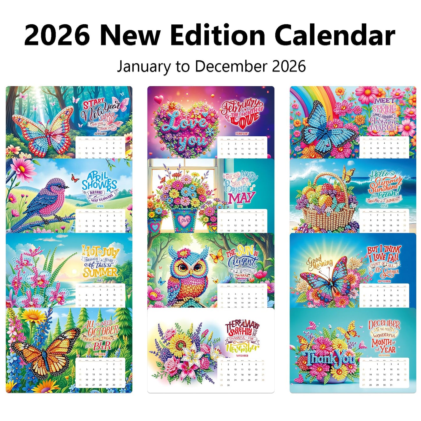 ILYUFO 2026 Diamond Painting Calendar, Diamond Art Kits for Adults, Ideal Desktop Ornaments & Thoughtful Female Gifts (Butterfly and Flower)