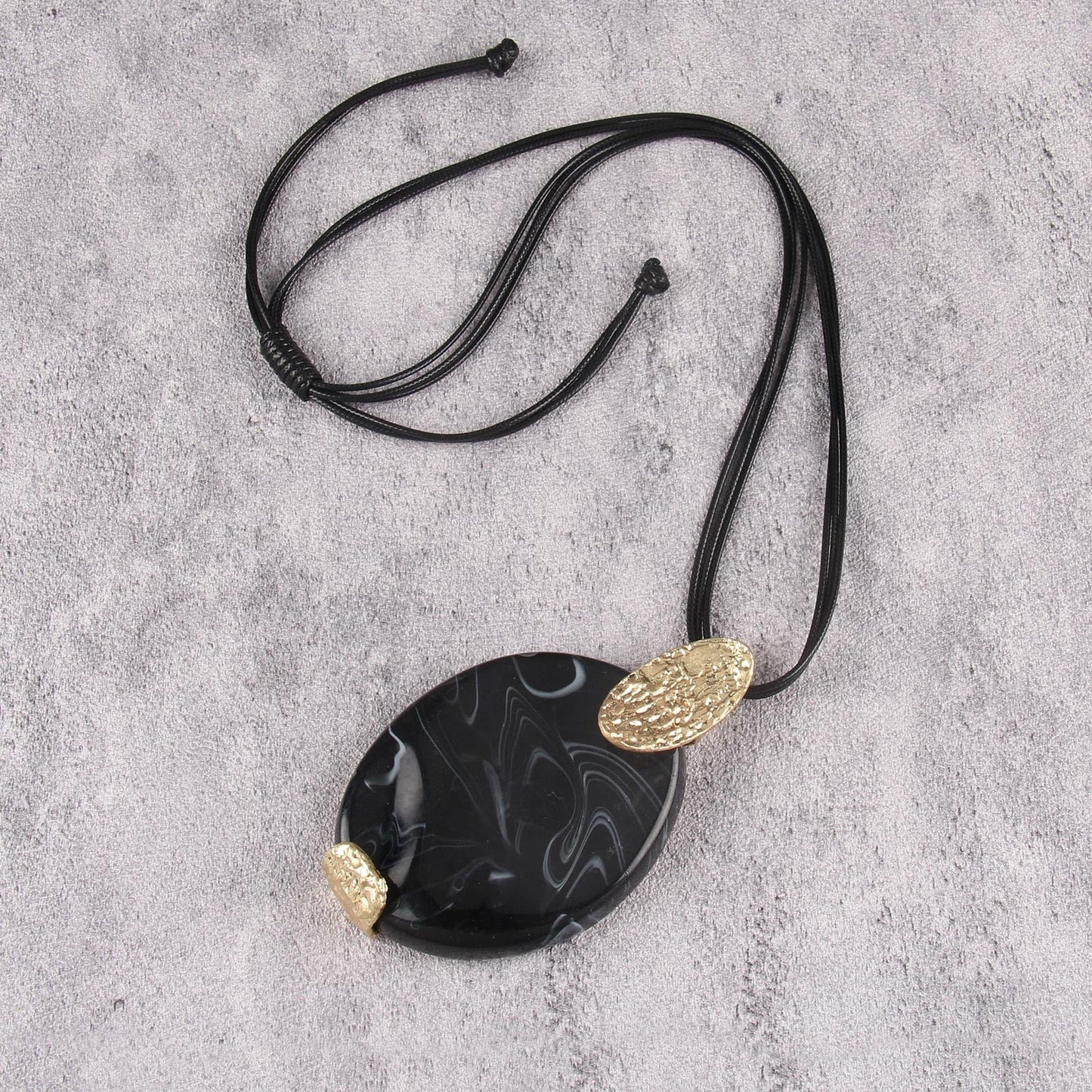 GelConnie Boho Pendant Necklace for Women Long Black Leather Cord Statement Jewelry with Large Oval Black Stone Pendant