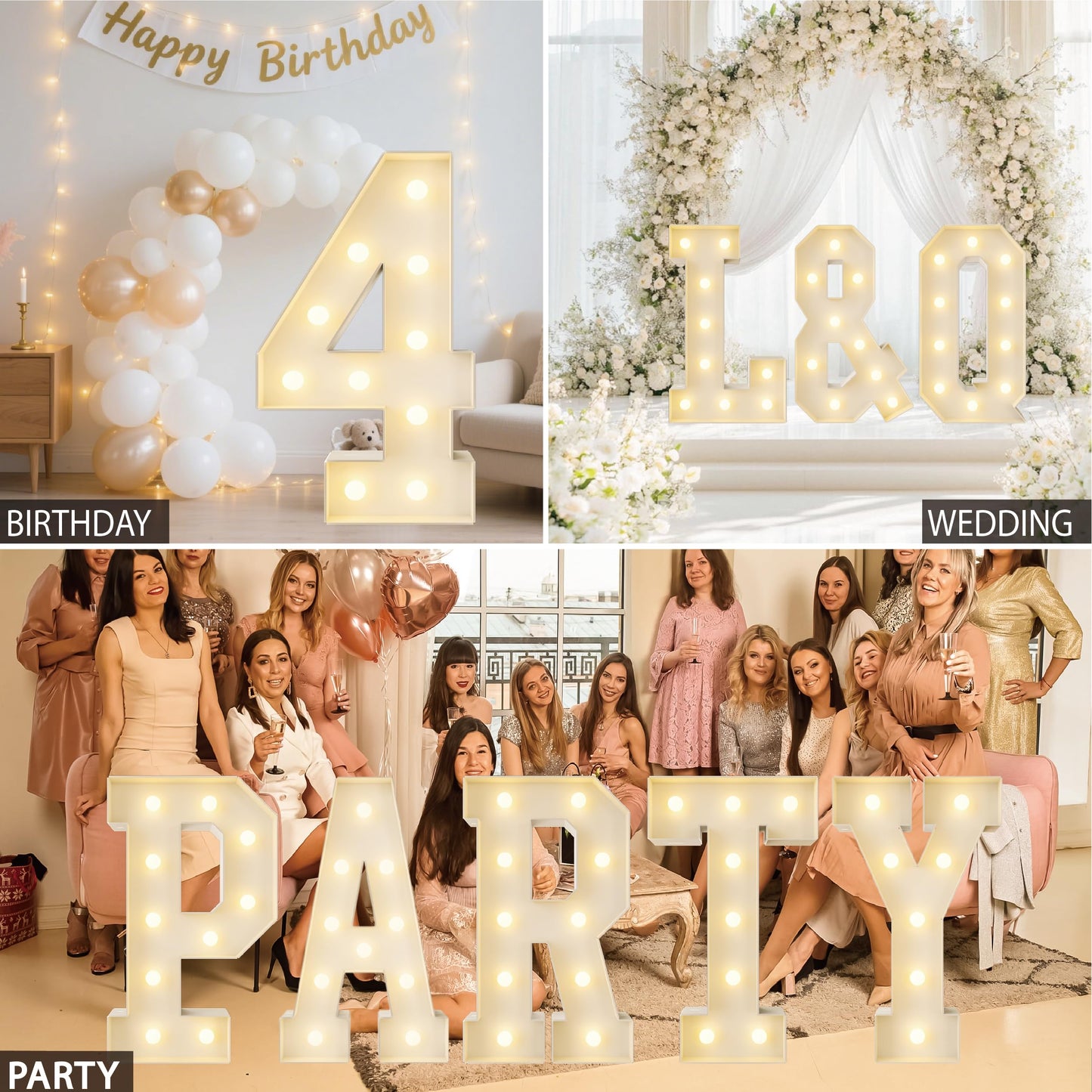 HXWEIYE Large marquee numbers 4, 3FT Big Light Up Number with light, Mosaic Balloon Frame, Pre-Cut Frame Giant Led Numbers for baby shower Birthday Party Bar Graduation Decor (Warm White)