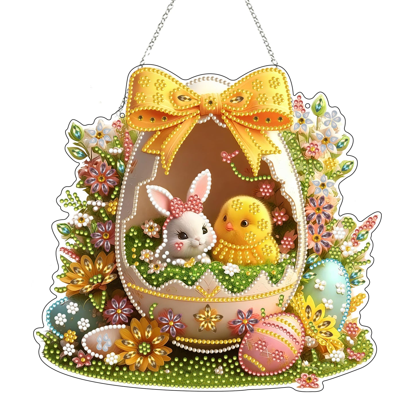 DIY Diamond Art Painting Wreath Kits，Special Shaped Rhinestone Hanging Ornament Diamond Art Window Pendants for Gift Home Garden Wall Hanging Kits,Double Sided (Easter Egg)
