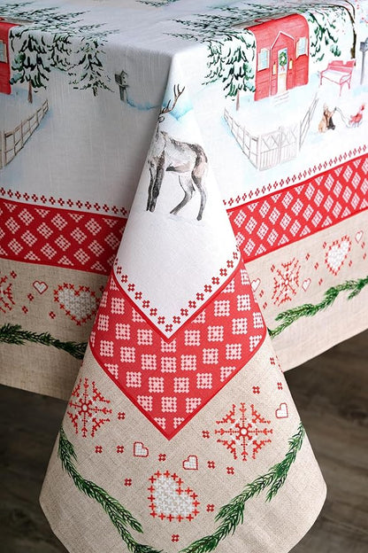 Maison d' Hermine Table Cloth Rectangle Table 100% Cotton 60 x 90 Inches Fall Tablecloth Reusable Everyday Use for Thanksgiving Christmas Decorations Dining Farmhouse Party (Rural Christmas)
