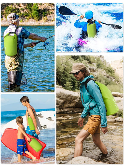 HEETA Waterproof Dry Bag for Women Men, Roll Top Lightweight Dry Storage Bag Backpack with Emergency Whistle for Travel, Kayaking, Boating, Camping, Beach, Cruise Ship Essentials (Lemon Green, 5L)