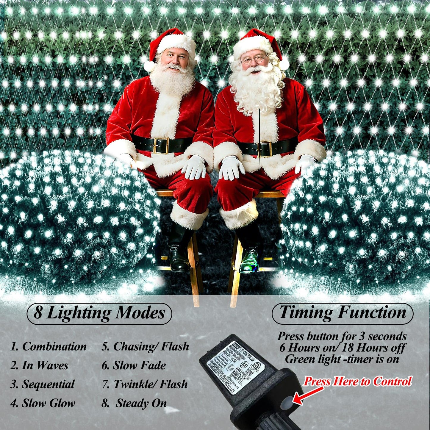 8ft x 8ft Net Lights, 180LED Gazebo Lights Outdoor 8 Modes Timer, Waterproof Connectable Christmas String Lights Clear Wire Plug in for Bushes Patio Pergolas Garden Holiday Party - Cool White