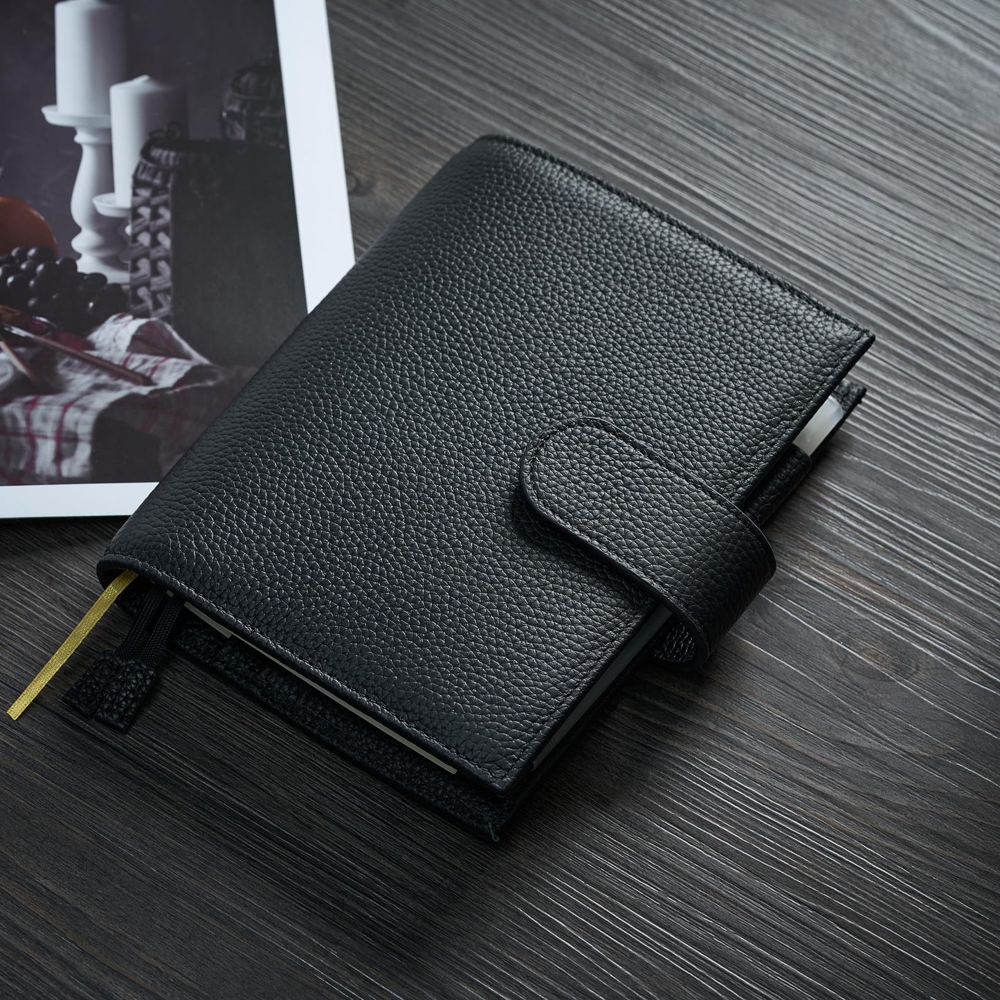 Ox Knight Genuine Leather Cover for A6 Notebooks, Fits Hobonichi Techo Original,Midori MD Planners, Leuchtturm1917 and Stalogy with Pen Loop, Card Slots, Side Pockets, Back Pocket and Bookmarks (Black)