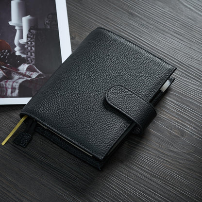 Ox Knight Genuine Leather Cover for A6 Notebooks, Fits Hobonichi Techo Original,Midori MD Planners, Leuchtturm1917 and Stalogy with Pen Loop, Card Slots, Side Pockets, Back Pocket and Bookmarks (Black)