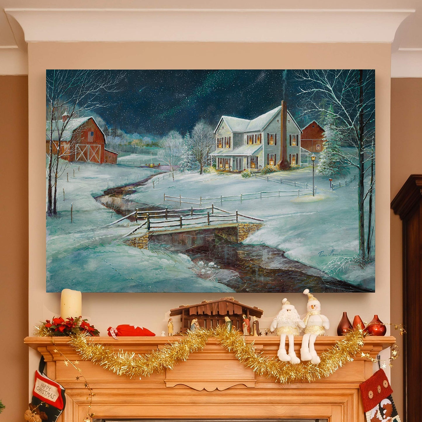 Renditions Gallery Canvas Wall Art Decorations Paintings & Prints Barn Winter Serenity Abstract Art Wall Hanging Prints for Bedroom Dining Living Room Office Home Kitchen Wall Decor - 32"X48" LT18