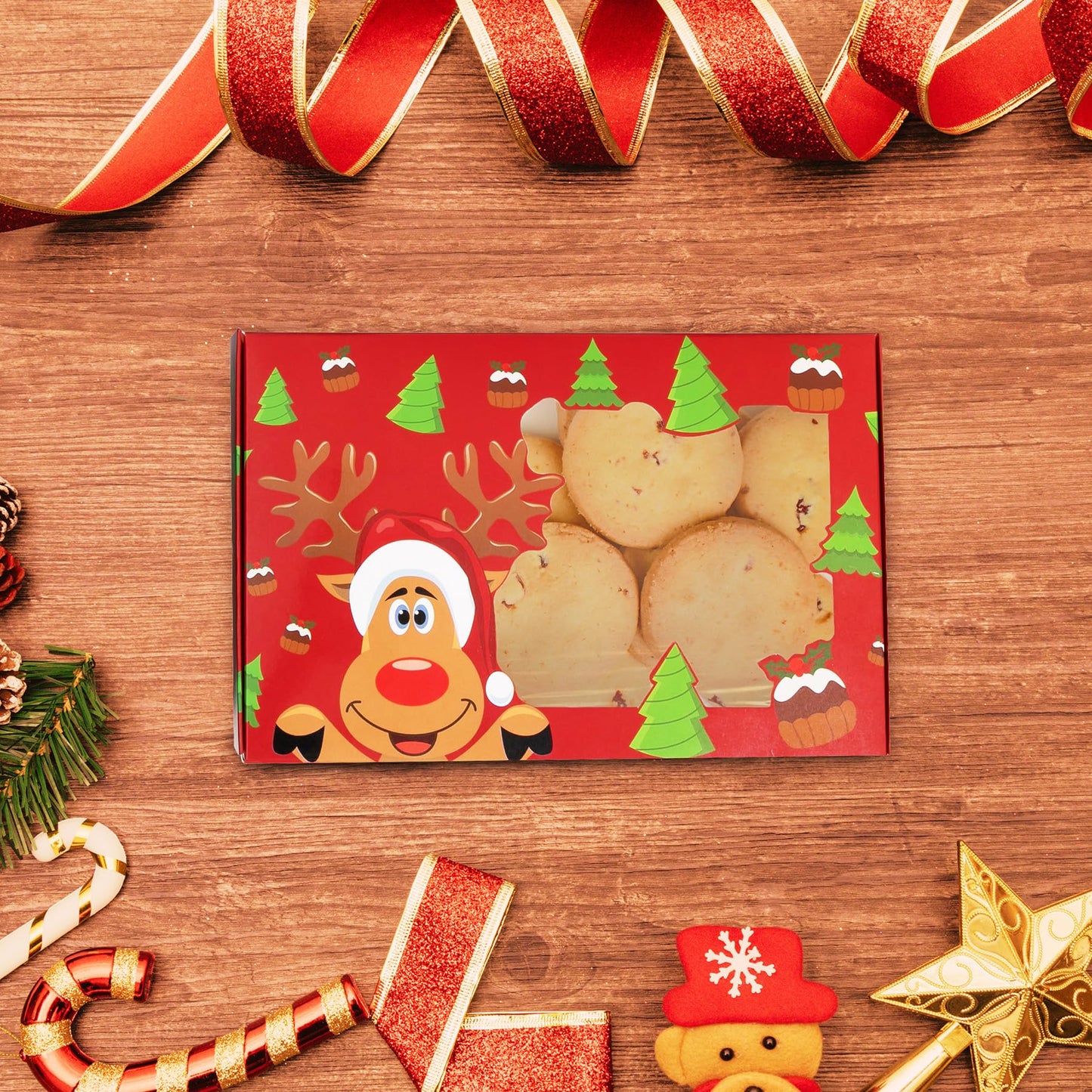 Joy Bang Christmas Cookie Boxes for Gift Giving, 20 Pcs Christmas Cookie Tins with Window for Gift Giving, Xmas Holiday Candy Treat Boxes Containers With Lids
