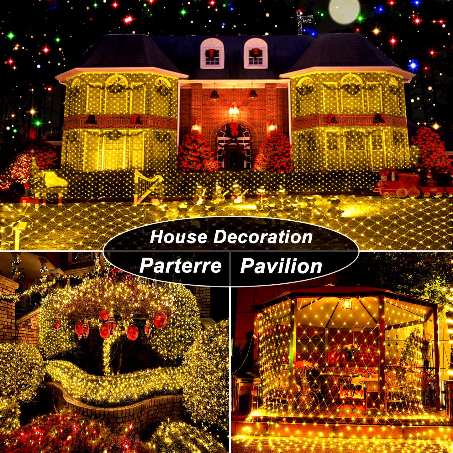 Hezbjiti Christmas Color Changing Net Lights 200 LED 9.8ft x 6.6ft String Lights with 11 Modes and Christmas Tree Fairy Light Hanging Lights for Background Lawn Outdoor (Warm White to Multi Color)