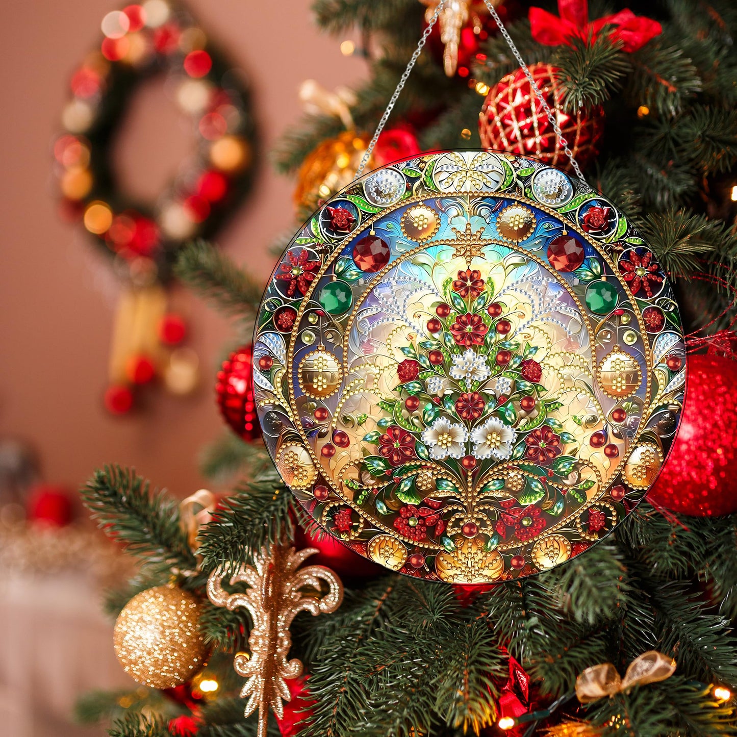 Diamond Art Hanging Kit for Adult,Special Shaped Rhinestone,DIY Acrylic Diamond Art Painting Window Pendants Home Garden Wall Hanging Kits Hanging Ornament,Double Sided. (Christmas Trees-1)