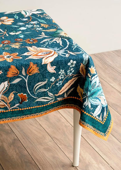 Maison d' Hermine Table Cloth Rectangle Table 100% Cotton 70 x 120 Inches Fall Tablecloth Reusable Everyday Use for Thanksgiving Christmas Decorations Dining Farmhouse Party (Luxury Loft - Dark Teal)