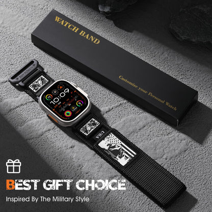 SNBLK Rugged Nylon Braided Bands Compatible with Apple Watch Series 10 Band for Men 49mm 46mm 45mm 44mm 42mm, Soft Woven Stars- Stripes Flag Strap for iWatch Ultra 2 Series 9 8 7 6 5 4 3 1 SE