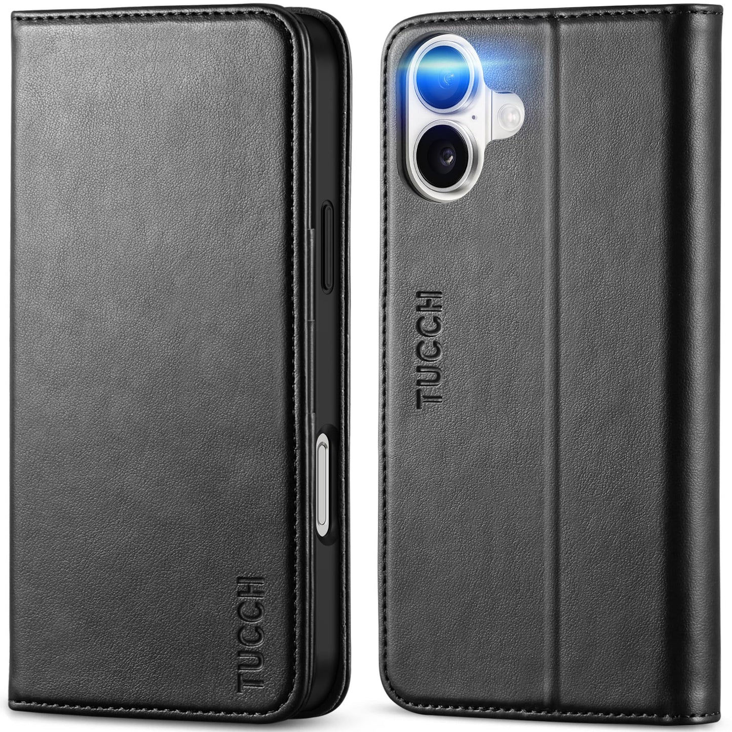 TUCCH Case Wallet for iPhone 16 Plus, [3 Card Holder Slots] Folio PU Leather Cover, [RFID Blocking] Stand Flip TPU Shockproof Interior Case Compatible with iPhone 16 Plus, Black