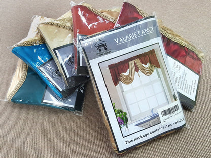 Valarie Fancy Window Valance. 54 x 18 inches. Taffeta Fabric with Soft Satin Swag. Add Some Royal luxruy Accent to Your Home. (Burgundy)