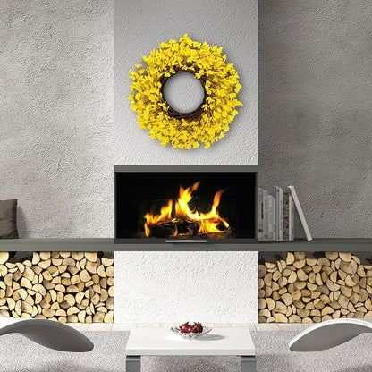 Huashen 24 Inch Yellow Forsythia Wreath Winter Front Door Blossom Cluster Flower Farmhouse on Grapevine for Festival Celebration Wall Window Decoration Home Christmas Décor